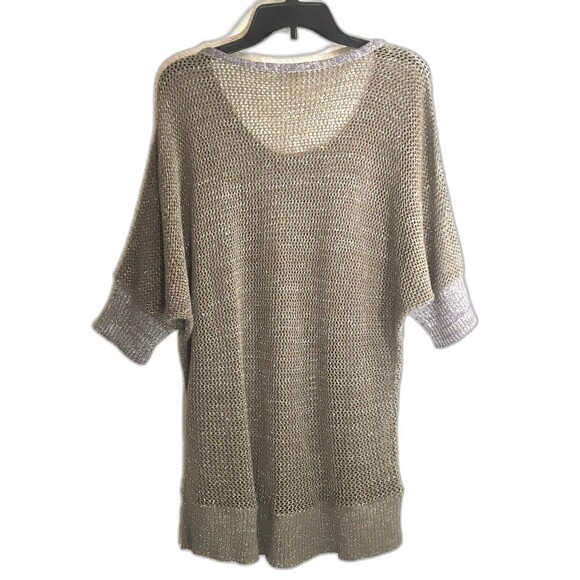 Dressbarn Short Sleeve Cover Up Tan Purple Crochet Open Knit Sweater - Picture 2 of 10